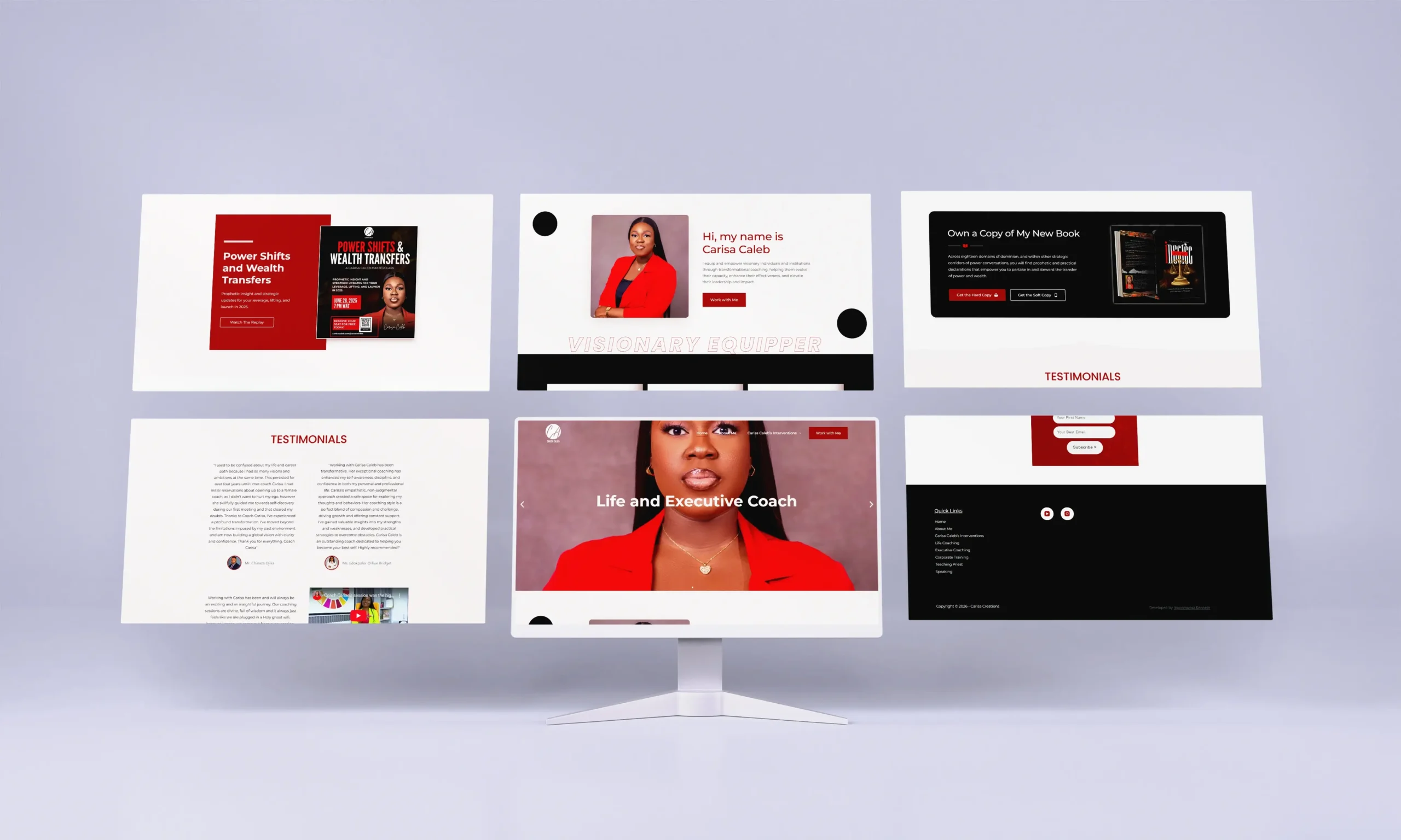 carisa caleb website mockup-screens